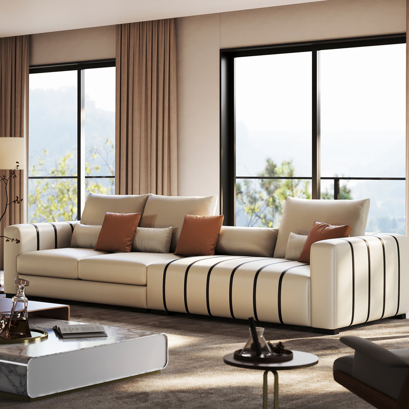 118 Cream Piano Patterned Three Seater Sofa